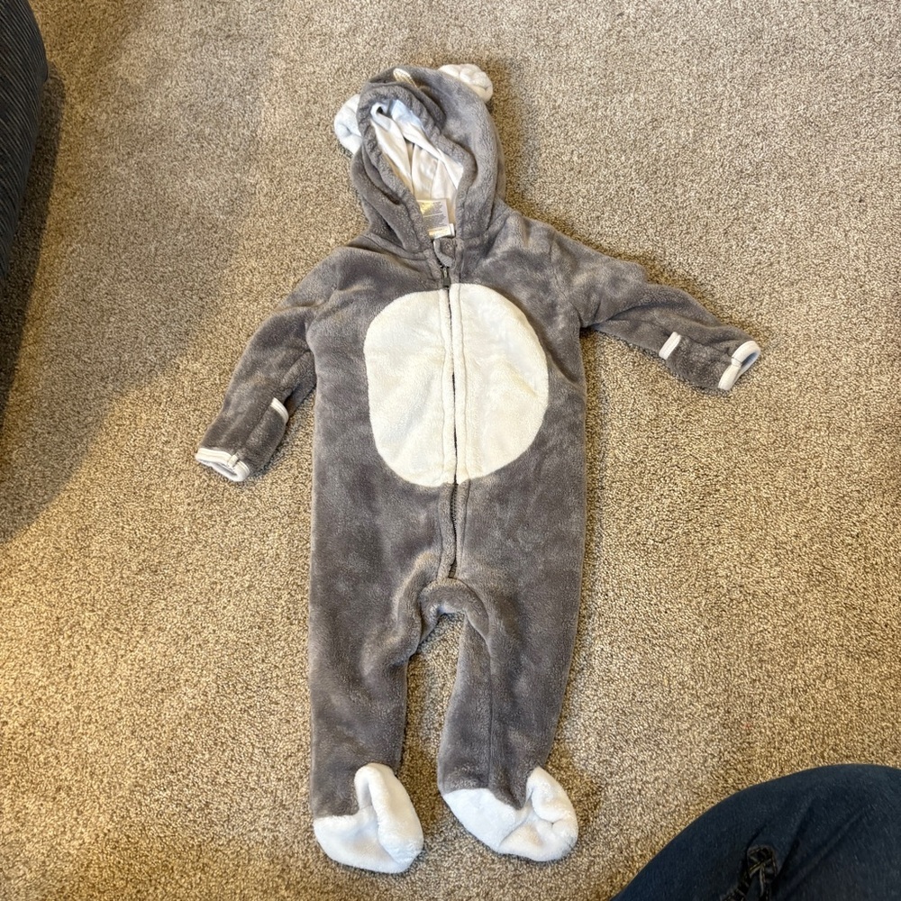 Baby Fleece Bunting Suit 3-6 Months Grey Dog Cozy Warm Winter or Costume